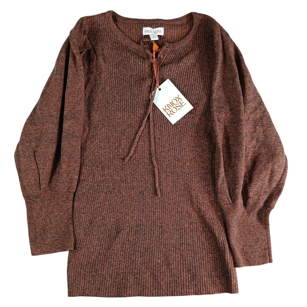 Knox Rose Sweater Womens XS Brown Long Sleeve Tunic Cottagecore Boho Knit NWT